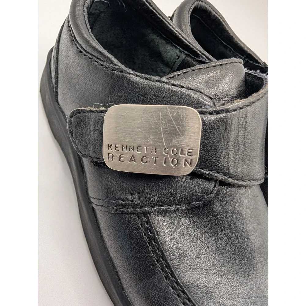 Kenneth Cole Reaction Kids Black Leather Hook Loop Casual Shoes Toddler Size 6M‎